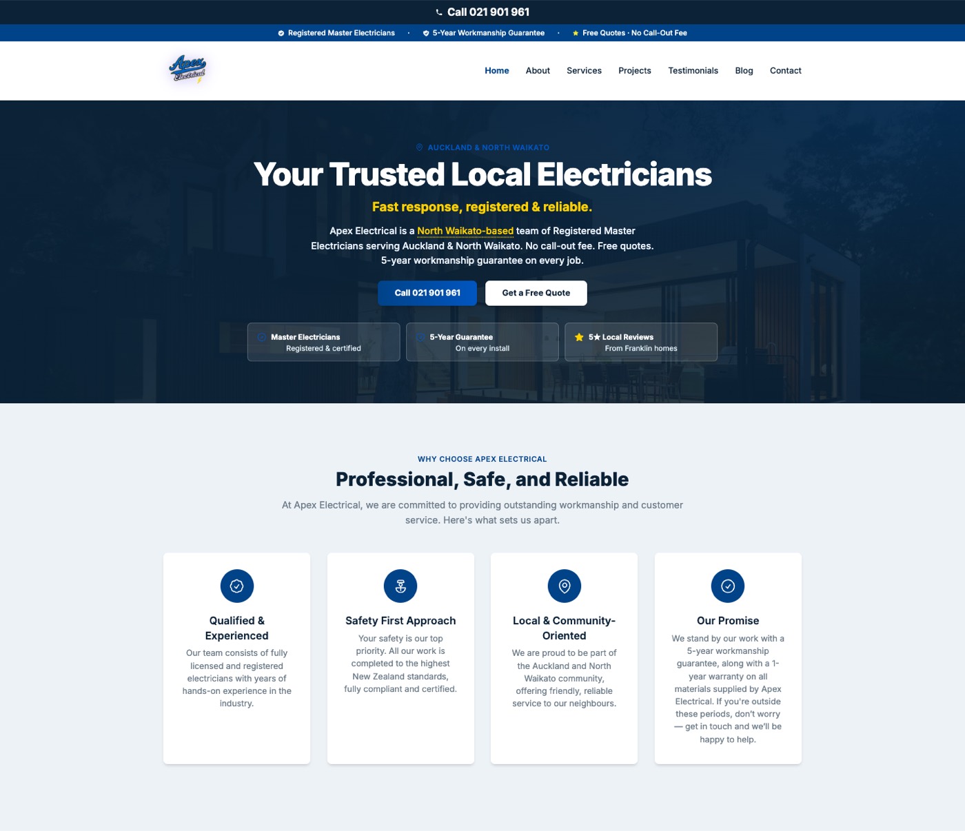 Apex Electrical NZ website screenshot
